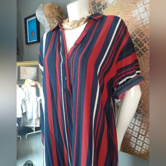 Zara Striped Navy and Red Midi Tunic Dress - Picture 16 of 16